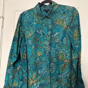 Land’s End 18W No Iron 100% Supima Cotton Allover Print Long Slv Button Down Top